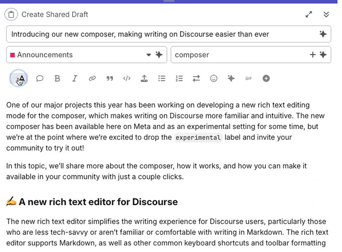 screenshot of Discourse rich text editor